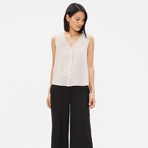 NWT Eileen Fisher Silk Crepe V-Neck Shell in Bone